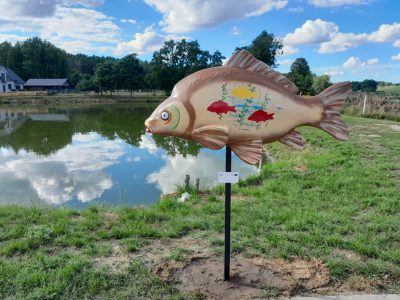 Figury karpia przy gospodarstwach rybackich