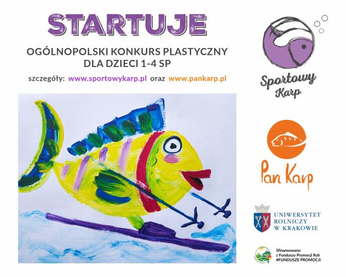 Plakat konkursu plastycznego "Sportowy Karp" dla dzieci